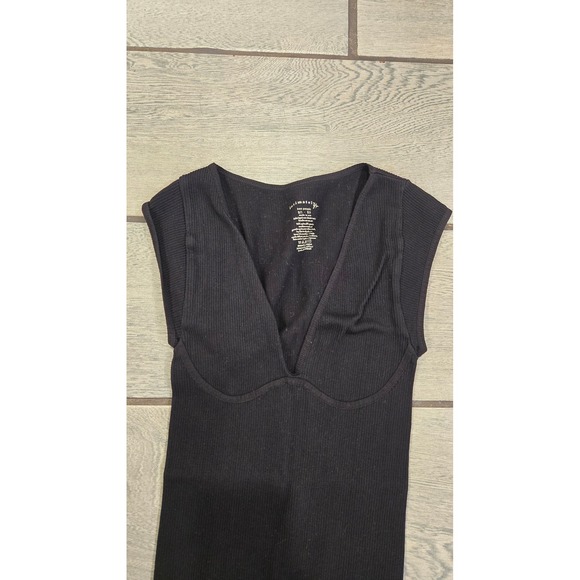 Free People Intimately Ribbed Plunge Bodysuit Sleeveless Top Black XS/S - Picture 3 of 5